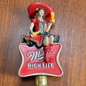 Miller High Life Girl in the Moon Beer Tap Handle Vintage Oak Wood Brass 12"